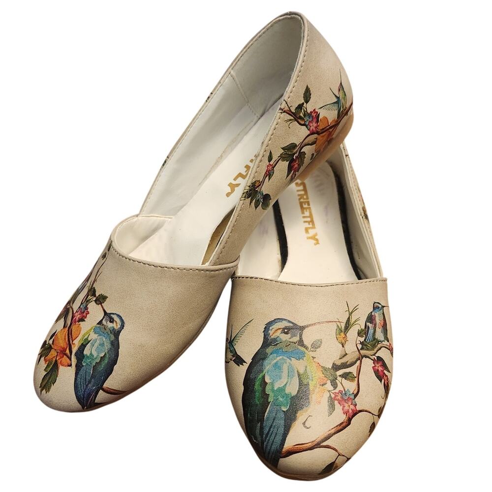 StreetFly Cottagecore Bird Pattern Canvas D'Orsay Ballet Flats Size 38 (7.5-8)